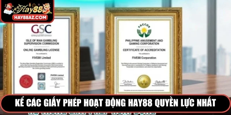 Kể các giấy phép hoạt động HAY88 quyền lực nhất