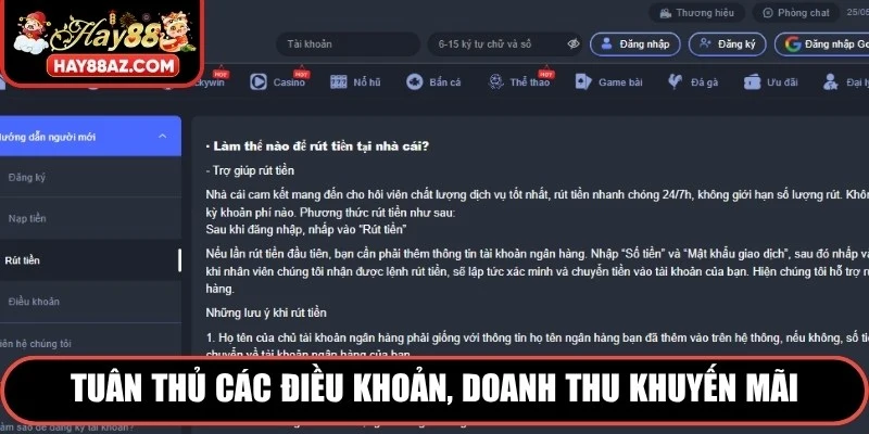 Tuân thủ các điều khoản, doanh thu khuyến mãi trước khi giao dịch tại HAY88