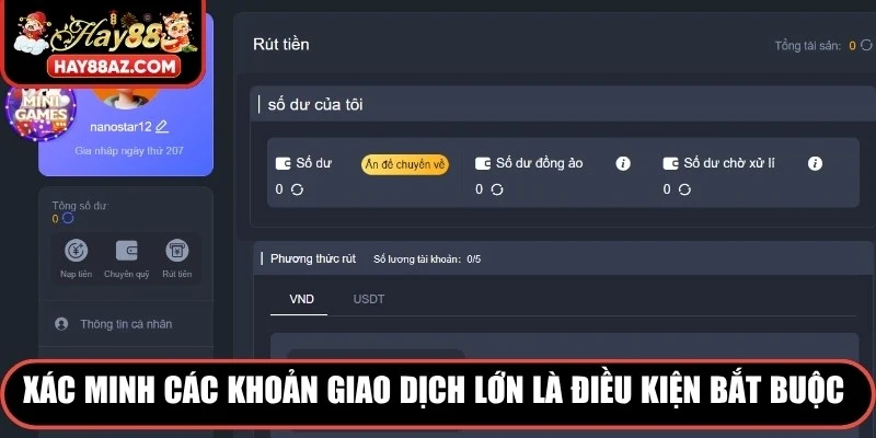 Xác minh các khoản giao dịch lớn là điều kiện bắt buộc khi rút tiền HAY88